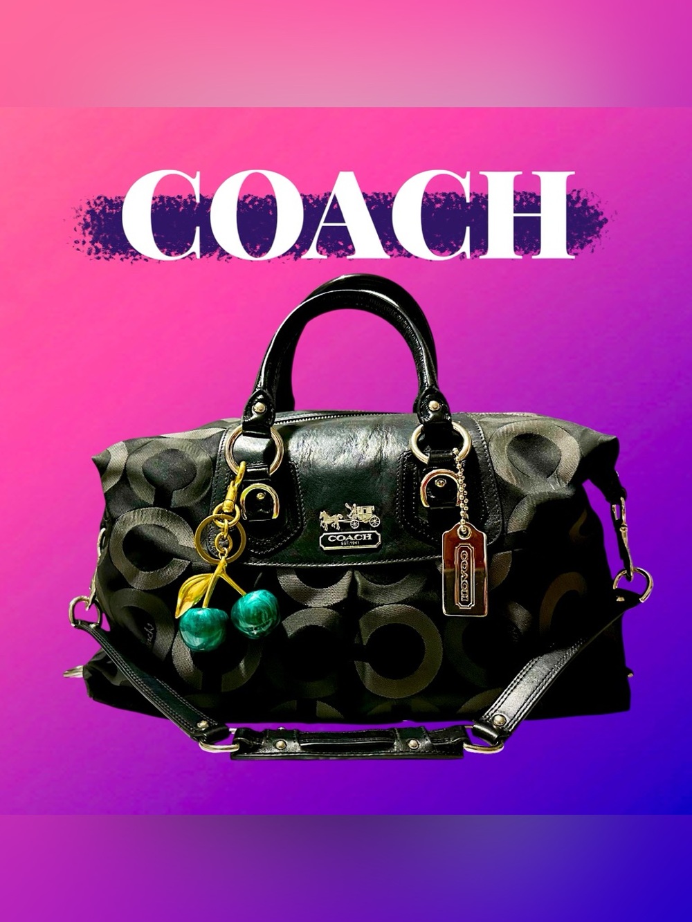 Vintage Coach soho shoulder bag Black Signature Satchel tote handbag - Picture 7 of 17